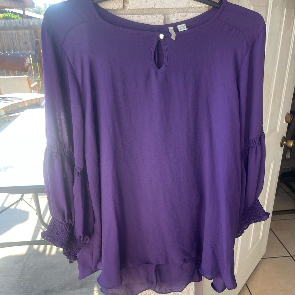 Cato purple blouse with sheer sleeves